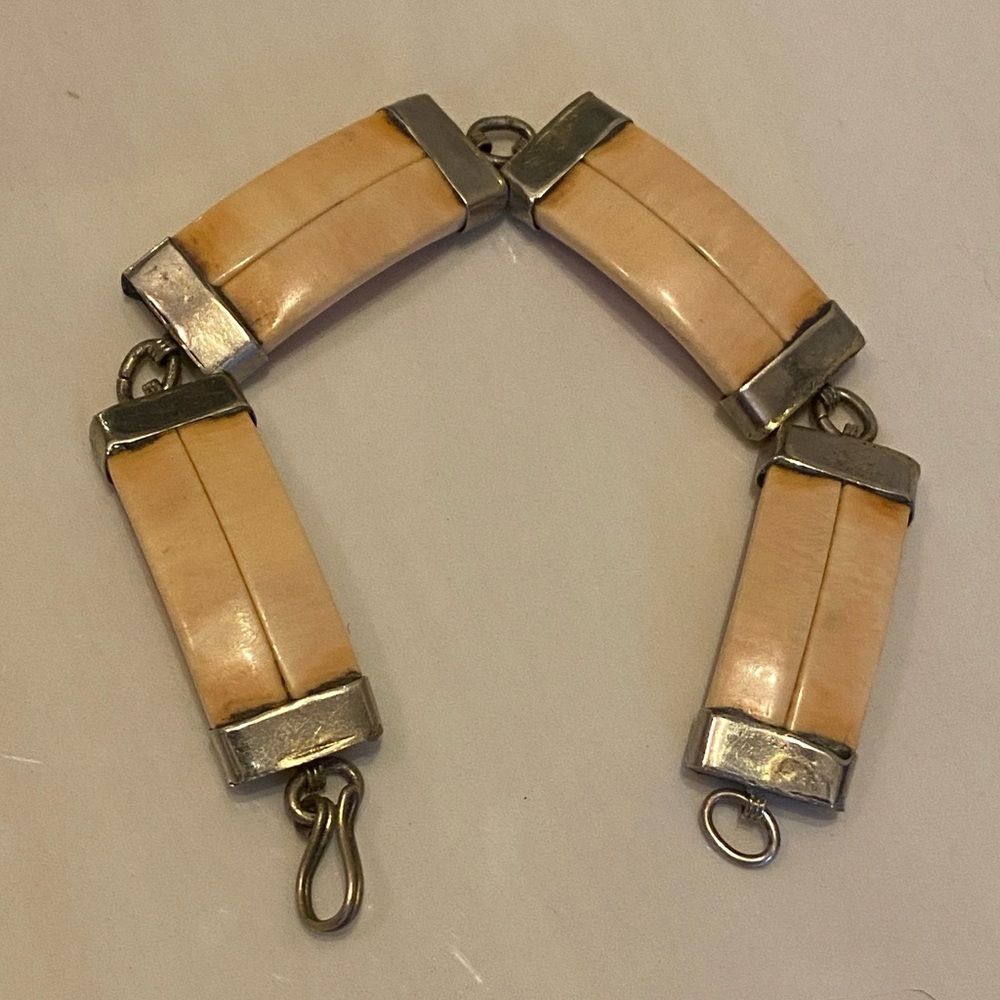 Antique Bone Silver Tone Bracelet / 1930’s